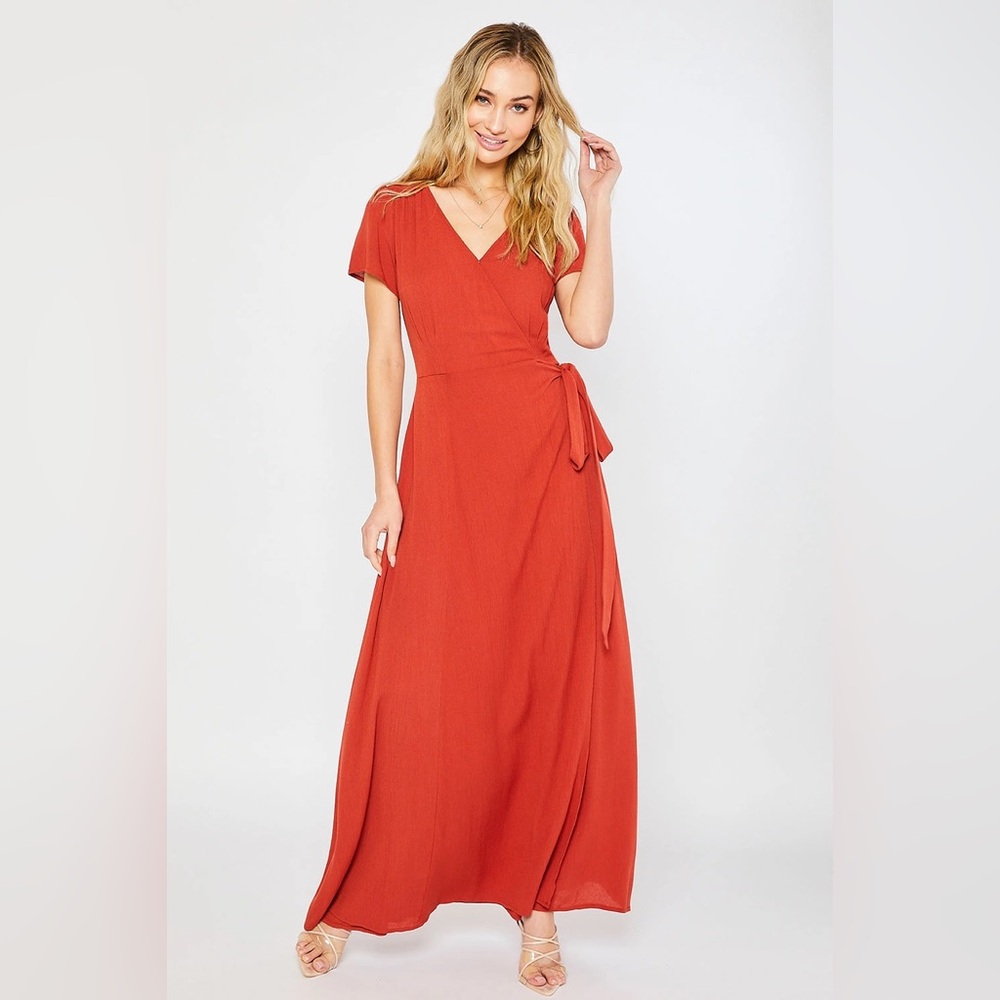 Terracotta Flowy Maxi Wrap Dress - Picture 4 of 7